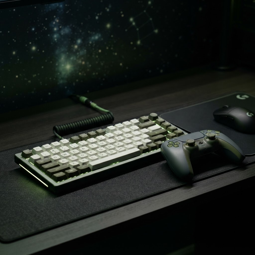 Manette et clavier mécanique rétroéclairés en vert olive